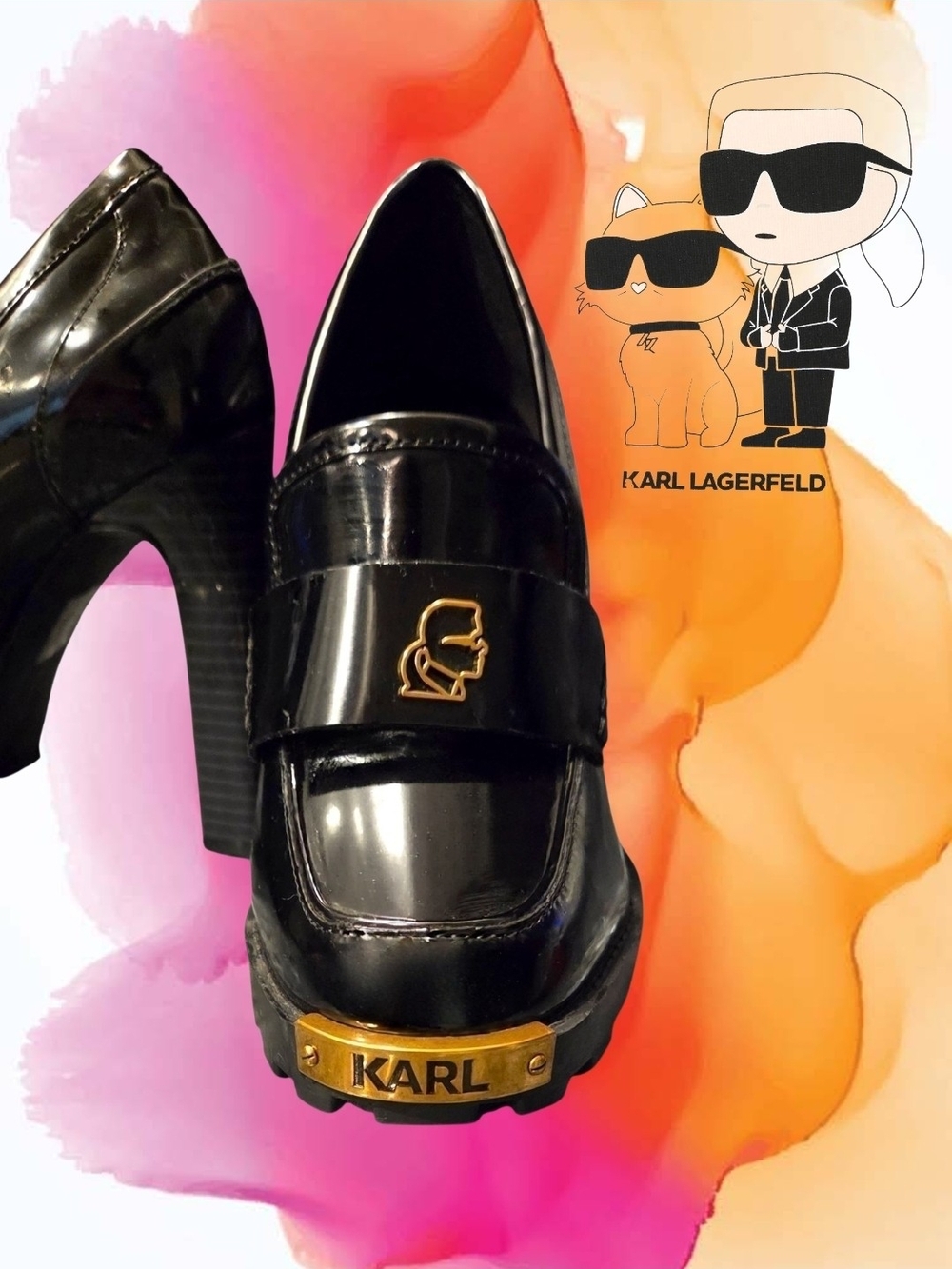 Karl Lagerfeld Size 8.5 VIRNA Black Patent Leather Platform Loafers - NWT